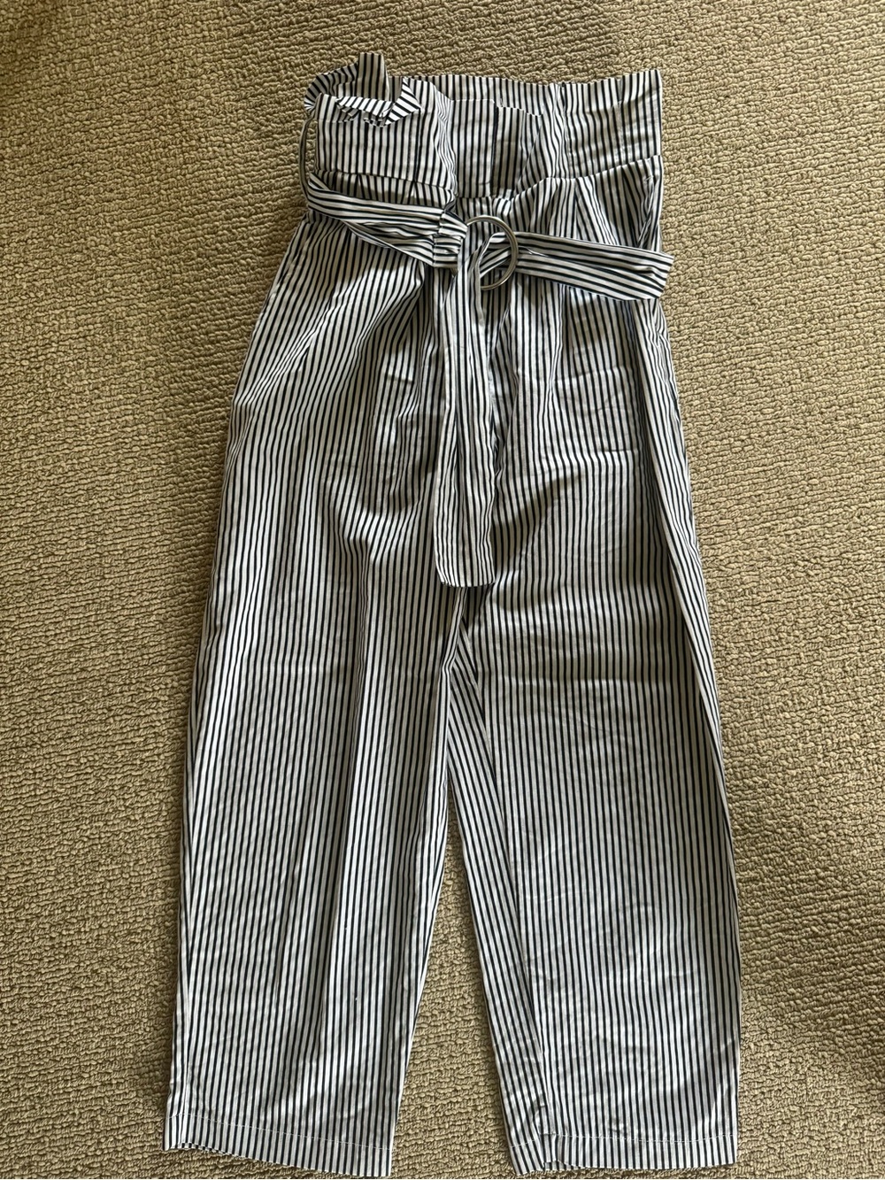 Zara Black & White Striped Paperbag Waist Pants